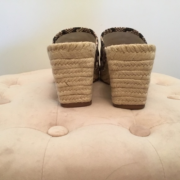 Vince Camuto Leather Python Snakeskin Print Espadrille Heeled Mules Brand New - Picture 4 of 9